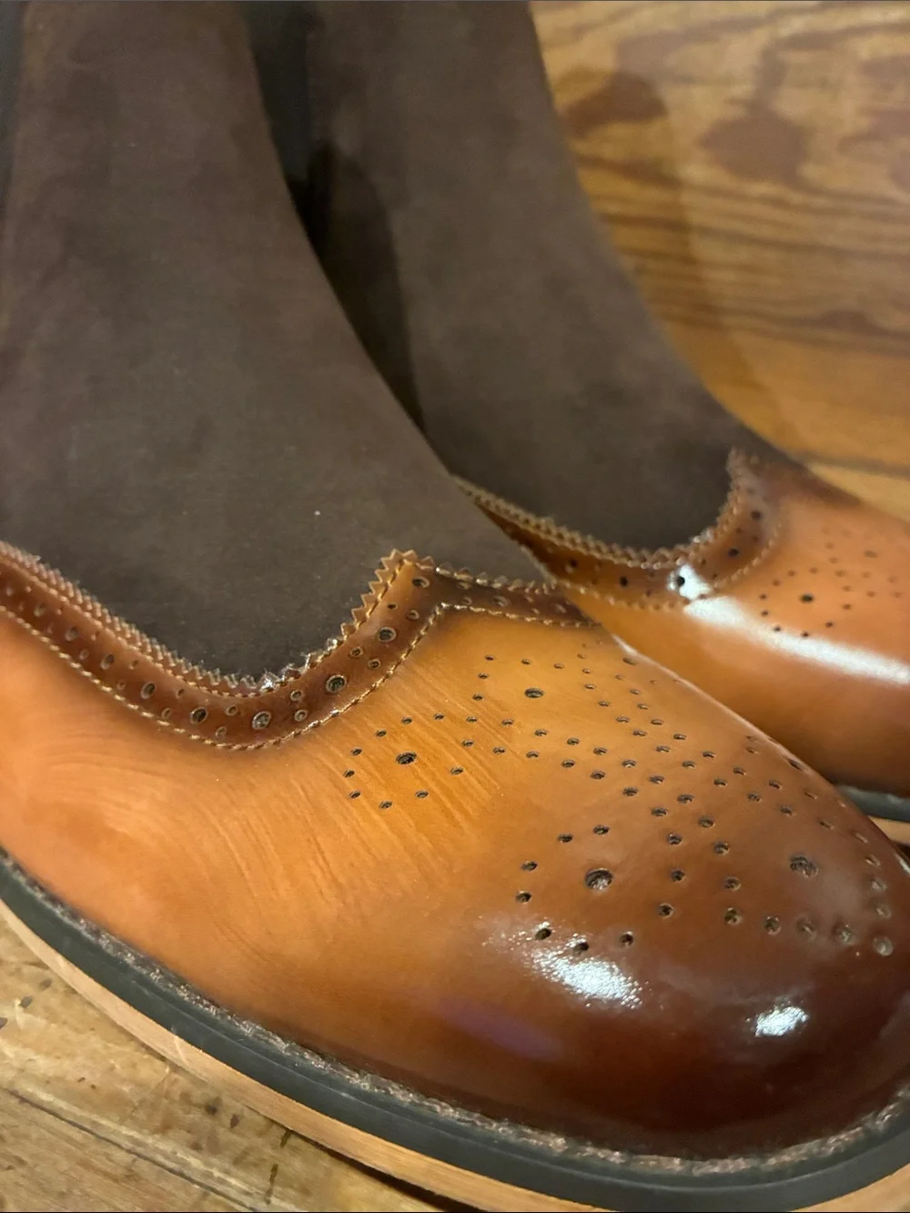 Gino Vitale Two-Tone Brown Leather & Suede Chelsea Brogue Boots - Sz 10